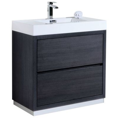 KubeBath Bathroom Vanities, 30-40, Modern, Gray, With Top and Sink, 0707568649978, FMB36-GO