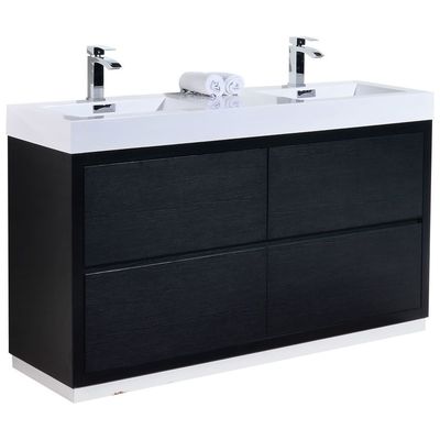 KubeBath Bathroom Vanities, Double Sink Vanities, 50-70, Modern, Black, With Top and Sink, 0707568640579, FMB60D-BK