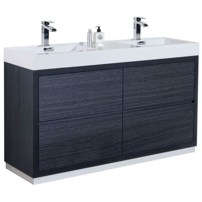 KubeBath Bathroom Vanities, Double Sink Vanities, 50-70, Modern, Gray, With Top and Sink, 0707568649947, FMB60D-GO