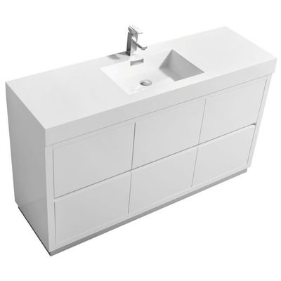 KubeBath Bathroom Vanities, Single Sink Vanities, 50-70, Modern, White, With Top and Sink, 0707568641262, FMB60S-GW