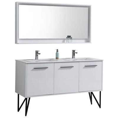 KubeBath Bathroom Vanities, Double Sink Vanities, 50-70, Modern, White, With Top and Sink, 0707568644584, KB60DGW