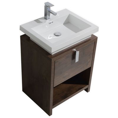 KubeBath Bathroom Vanities, Under 30, Modern, Dark Brown, With Top and Sink, 0707568642719, L600RW
