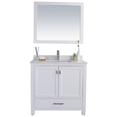 Laviva Bathroom Vanities, 30-40, Modern, white, Cabinets Only, Contemporary/Modern, Quartz, Solid Oak Wood/Plywood/Quartz, Vanity + Countertop, 680063903151, 313ANG-36W-WQ