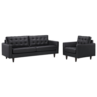 Modway Furniture Sofas and Loveseat, black, ebony, , Loveseat,Love seatSofa, Leather, Sofa Set,setTufted,tufting, Complete Vanity Sets, Sofas and Armchairs, 848387022754, EEI-1311-BLK
