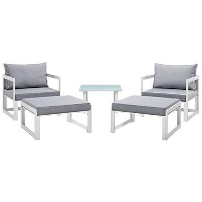 Modway Furniture Outdoor Sofas and Sectionals, Gray,GreyWhite,snow, Loveseat,Sectional,Sofa, Gray,Light GrayWhite, Complete Vanity Sets, Sofa Sectionals, 848387074982, EEI-1721-WHI-GRY-SET