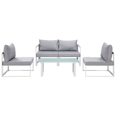 Modway Furniture Outdoor Sofas and Sectionals, Gray,GreyWhite,snow, Loveseat,Sectional,Sofa, Gray,Light GrayWhite, Complete Vanity Sets, Sofa Sectionals, 848387082406, EEI-1724-WHI-GRY-SET