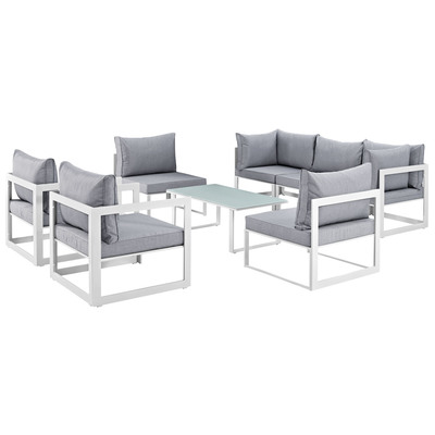 Modway Furniture Outdoor Sofas and Sectionals, Gray,GreyWhite,snow, Loveseat,Sectional,Sofa, Gray,Light GrayWhite, Complete Vanity Sets, Sofa Sectionals, 848387082437, EEI-1725-WHI-GRY-SET
