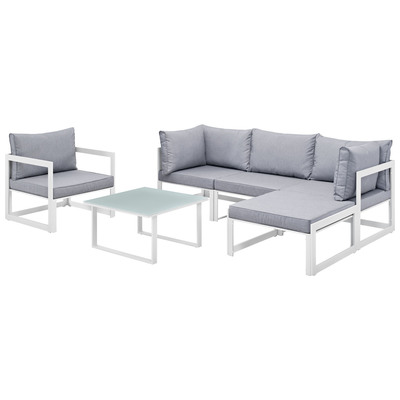 Modway Furniture Outdoor Sofas and Sectionals, Gray,GreyWhite,snow, Loveseat,Sectional,Sofa, Gray,Light GrayWhite, Complete Vanity Sets, Sofa Sectionals, 889654003786, EEI-1731-WHI-GRY-SET