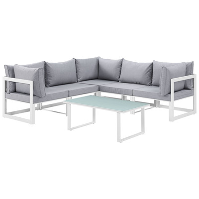 Modway Furniture Outdoor Sofas and Sectionals, Gray,GreyWhite,snow, Loveseat,Sectional,Sofa, Gray,Light GrayWhite, Complete Vanity Sets, Sofa Sectionals, 889654003816, EEI-1732-WHI-GRY-SET