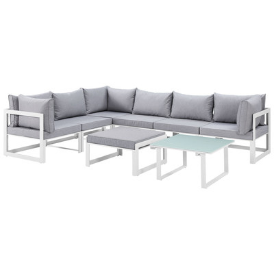 Modway Furniture Outdoor Sofas and Sectionals, Gray,GreyWhite,snow, Loveseat,Sectional,Sofa, Gray,Light GrayWhite, Complete Vanity Sets, Sofa Sectionals, 889654003908, EEI-1735-WHI-GRY-SET