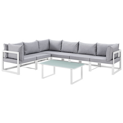 Modway Furniture Outdoor Sofas and Sectionals, Gray,GreyWhite,snow, Loveseat,Sectional,Sofa, Gray,Light GrayWhite, Complete Vanity Sets, Sofa Sectionals, 889654003960, EEI-1737-WHI-GRY-SET