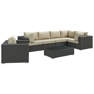 Modway Furniture Outdoor Sofas and Sectionals, Beige,Cream,beige,ivory,sand,nude, Sectional,Sofa, Canvas, Complete Vanity Sets, Sofa Sectionals, 889654025832, EEI-1878-CHC-BEI-SET