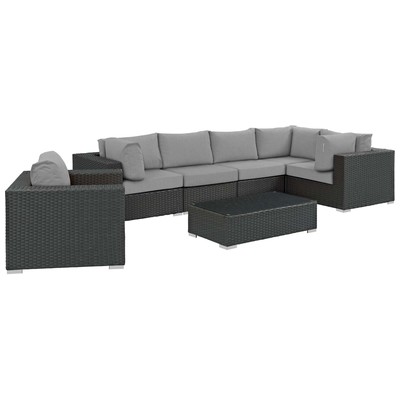 Modway Furniture Outdoor Sofas and Sectionals, Gray,Grey, Sectional,Sofa, Canvas,Gray,Light Gray, Sofa Sectionals, 889654135296, EEI-1878-CHC-GRY-SET