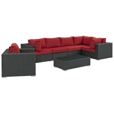Modway Furniture Outdoor Sofas and Sectionals, Red,Burgundy,ruby, Sectional,Sofa, Canvas,Red, Sofa Sectionals, 889654135302, EEI-1878-CHC-RED-SET