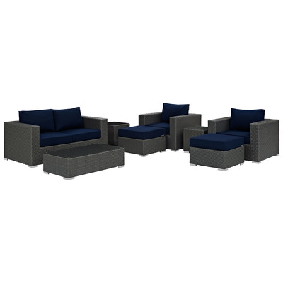 Modway Furniture Outdoor Sofas and Sectionals, Blue,navy,teal,turquiose,indigo,aqua,SeafoamGreen,emerald,teal, Sectional,Sofa, Canvas,Navy, Complete Vanity Sets, Sofa Sectionals, 889654025900, EEI-1880-CHC-NAV-SET
