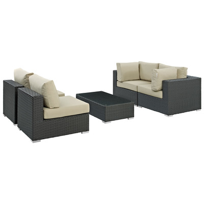 Modway Furniture Outdoor Sofas and Sectionals, Beige,Cream,beige,ivory,sand,nude, Sectional,Sofa, Canvas, Complete Vanity Sets, Sofa Sectionals, 889654025955, EEI-1882-CHC-BEI-SET