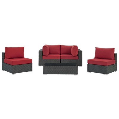 Modway Furniture Outdoor Sofas and Sectionals, Red,Burgundy,ruby, Sectional,Sofa, Canvas,Red, Sofa Sectionals, 889654135364, EEI-1882-CHC-RED-SET