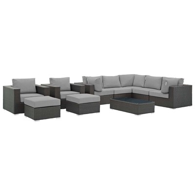 Modway Furniture Outdoor Sofas and Sectionals, Gray,Grey, Sectional,Sofa, Canvas,Gray,Light Gray, Sofa Sectionals, 889654135418, EEI-1888-CHC-GRY-SET