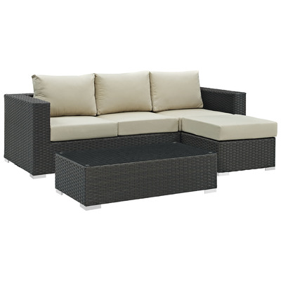 Modway Furniture Outdoor Sofas and Sectionals, Beige,Cream,beige,ivory,sand,nude, Sectional,Sofa, Canvas, Complete Vanity Sets, Sofa Sectionals, 889654026136, EEI-1889-CHC-BEI-SET