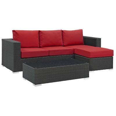 Modway Furniture Outdoor Sofas and Sectionals, Red,Burgundy,ruby, Sectional,Sofa, Canvas,Red, Sofa Sectionals, 889654135449, EEI-1889-CHC-RED-SET