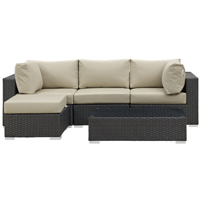 Modway Furniture Outdoor Sofas and Sectionals, Beige,Cream,beige,ivory,sand,nude, Sectional,Sofa, Canvas, Complete Vanity Sets, Sofa Sectionals, 889654026167, EEI-1890-CHC-BEI-SET
