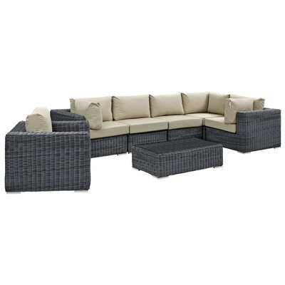 Modway Furniture Outdoor Sofas and Sectionals, Beige,Cream,beige,ivory,sand,nude, Sectional,Sofa, Canvas, Complete Vanity Sets, Sofa Sectionals, 889654026228, EEI-1892-GRY-BEI-SET