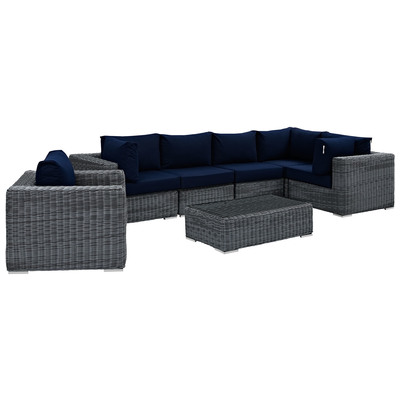 Modway Furniture Outdoor Sofas and Sectionals, Blue,navy,teal,turquiose,indigo,aqua,SeafoamGreen,emerald,teal, Sectional,Sofa, Canvas,Navy, Complete Vanity Sets, Sofa Sectionals, 889654026235, EEI-1892-GRY-NAV-SET