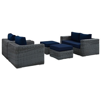 Modway Furniture Outdoor Sofas and Sectionals, Blue,navy,teal,turquiose,indigo,aqua,SeafoamGreen,emerald,teal, Sectional,Sofa, Canvas,Navy, Complete Vanity Sets, Sofa Sectionals, 889654026266, EEI-1893-GRY-NAV-SET