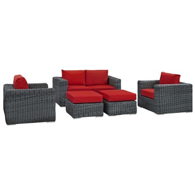 Modway Furniture Outdoor Sofas and Sectionals, Red,Burgundy,ruby, Loveseat,Sectional,Sofa, Canvas,Red, Sofa Sectionals, 889654135524, EEI-1893-GRY-RED-SET