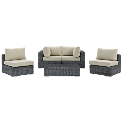 Modway Furniture Outdoor Sofas and Sectionals, Beige,Cream,beige,ivory,sand,nude, Sectional,Sofa, Canvas, Complete Vanity Sets, Sofa Sectionals, 889654026341, EEI-1896-GRY-BEI-SET