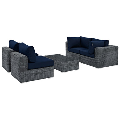 Modway Furniture Outdoor Sofas and Sectionals, Blue,navy,teal,turquiose,indigo,aqua,SeafoamGreen,emerald,teal, Sectional,Sofa, Canvas,Navy, Complete Vanity Sets, Sofa Sectionals, 889654026358, EEI-1896-GRY-NAV-SET