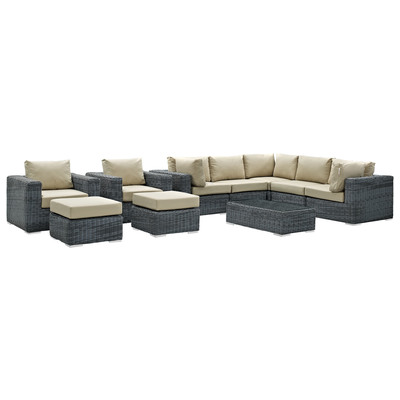 Modway Furniture Outdoor Sofas and Sectionals, Beige,Cream,beige,ivory,sand,nude, Sectional,Sofa, Canvas, Complete Vanity Sets, Sofa Sectionals, 889654026495, EEI-1902-GRY-BEI-SET