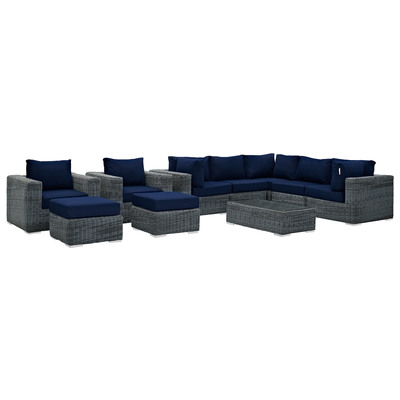 Modway Furniture Outdoor Sofas and Sectionals, Blue,navy,teal,turquiose,indigo,aqua,SeafoamGreen,emerald,teal, Sectional,Sofa, Canvas,Navy, Complete Vanity Sets, Sofa Sectionals, 889654026501, EEI-1902-GRY-NAV-SET