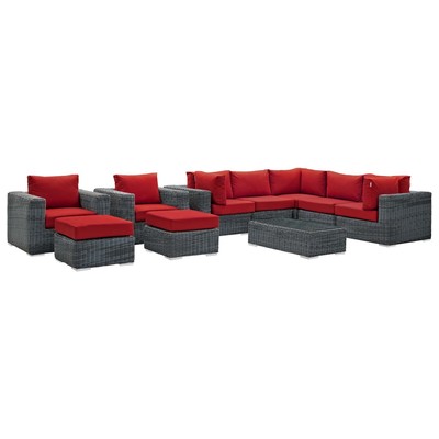 Modway Furniture Outdoor Sofas and Sectionals, Red,Burgundy,ruby, Sectional,Sofa, Canvas,Red, Sofa Sectionals, 889654135661, EEI-1902-GRY-RED-SET