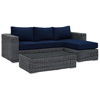 Modway Furniture Outdoor Sofas and Sectionals, Blue,navy,teal,turquiose,indigo,aqua,SeafoamGreen,emerald,teal, Sectional,Sofa, Canvas,Navy, Complete Vanity Sets, Sofa Sectionals, 889654026532, EEI-1903-GRY-NAV-SET