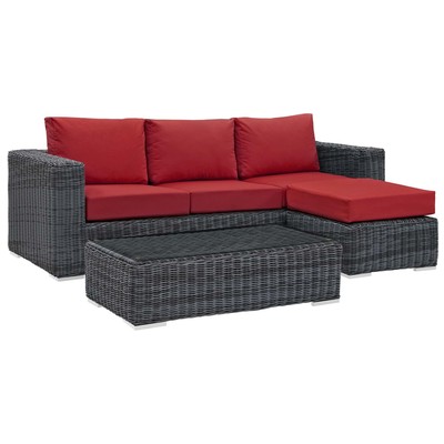 Modway Furniture Outdoor Sofas and Sectionals, Red,Burgundy,ruby, Sectional,Sofa, Canvas,Red, Sofa Sectionals, 889654135685, EEI-1903-GRY-RED-SET
