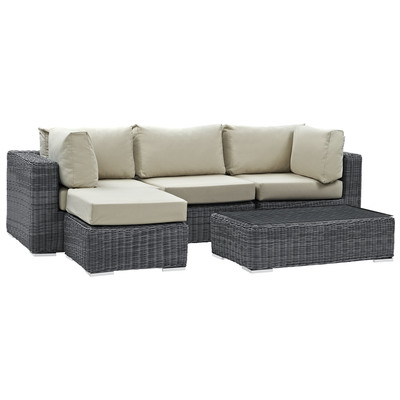 Modway Furniture Outdoor Sofas and Sectionals, Beige,Cream,beige,ivory,sand,nude, Sectional,Sofa, Canvas, Complete Vanity Sets, Sofa Sectionals, 889654026556, EEI-1904-GRY-BEI-SET