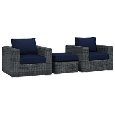 Modway Furniture Outdoor Sofas and Sectionals, Blue,navy,teal,turquiose,indigo,aqua,SeafoamGreen,emerald,teal, Sectional,Sofa, Canvas,Navy, Complete Vanity Sets, Sofa Sectionals, 889654026594, EEI-1905-GRY-NAV-SET