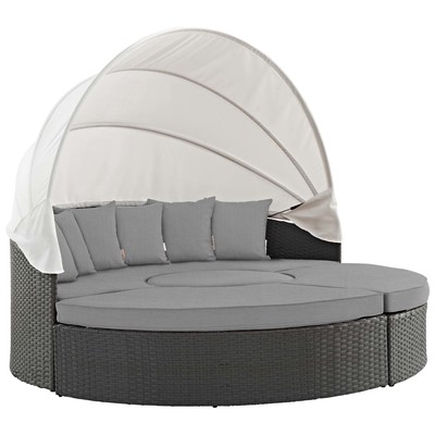 Outdoor Beds Modway Furniture Sojourn Canvas Gray EEI-1986-CHC-GRY 889654119401 Daybeds and Lounges Gray Grey Aluminum Frame Aluminum Alumin Aluminum Synthetic Rattan Daybed 