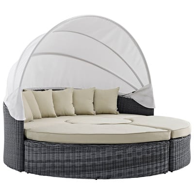 Outdoor Beds Modway Furniture Summon Antique Canvas Beige EEI-1997-GRY-BEI-SET 889654029076 Daybeds and Lounges Beige Cream beige ivory sand n Aluminum Frame Aluminum Alumin Aluminum Synthetic Rattan Daybed With Canopy Complete Vanity Sets 