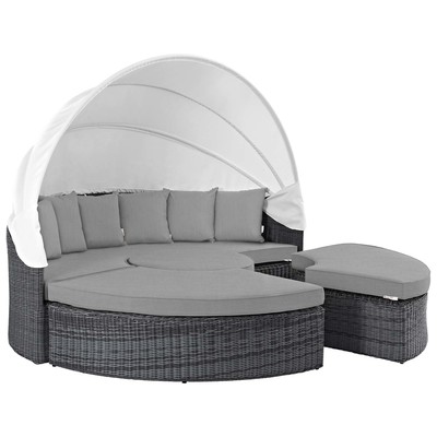 Outdoor Beds Modway Furniture Summon Canvas Gray EEI-1997-GRY-GRY 889654119524 Daybeds and Lounges Gray Grey Aluminum Frame Aluminum Alumin Aluminum Synthetic Rattan Daybed With Canopy 