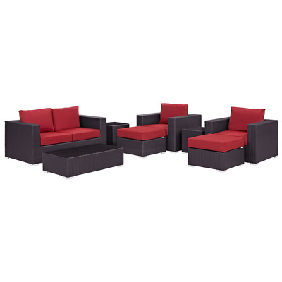 Modway Furniture Outdoor Sofas and Sectionals, Red,Burgundy,ruby, Loveseat,Sectional,Sofa, Espresso,Red, Complete Vanity Sets, Sofa Sectionals, 889654044628, EEI-2159-EXP-RED-SET