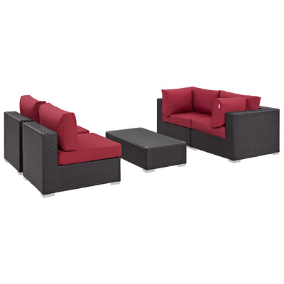 Outdoor Sofas and Sectionals Modway Furniture Convene Espresso Red EEI-2163-EXP-RED-SET 889654044901 Sofa Sectionals Red Burgundy ruby Sectional Sofa Espresso Red Complete Vanity Sets 