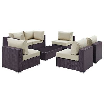 Modway Furniture Outdoor Sofas and Sectionals, Beige,Cream,beige,ivory,sand,nude, Sectional,Sofa, Espresso, Complete Vanity Sets, Sofa Sectionals, 889654044932, EEI-2164-EXP-BEI-SET
