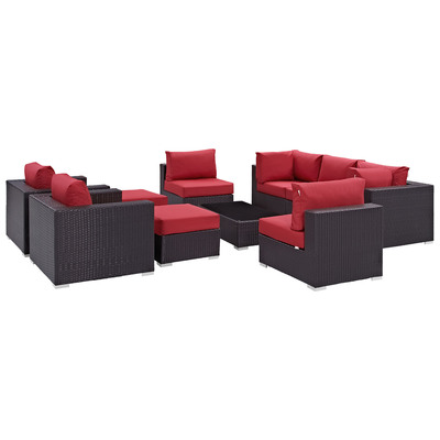 Modway Furniture Outdoor Sofas and Sectionals, Red,Burgundy,ruby, Sectional,Sofa, Espresso,Red, Complete Vanity Sets, Sofa Sectionals, 889654045328, EEI-2169-EXP-RED-SET