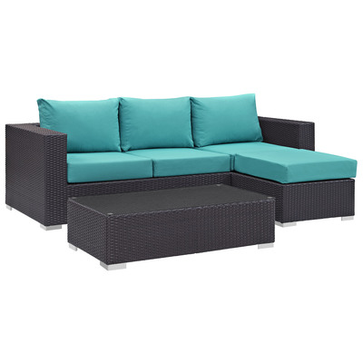 Outdoor Sofas and Sectionals Modway Furniture Convene Espresso Turquoise EEI-2178-EXP-TRQ-SET 889654045915 Sofa Sectionals Loveseat Sectional Sofa Espresso Complete Vanity Sets 