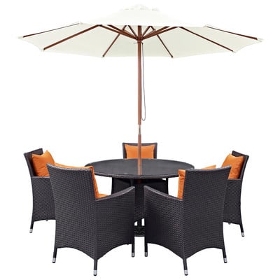 Outdoor Dining Sets Modway Furniture Convene Espresso Orange EEI-2193-EXP-ORA-SET 889654055730 Bar and Dining Orange Espresso Complete Vanity Sets 