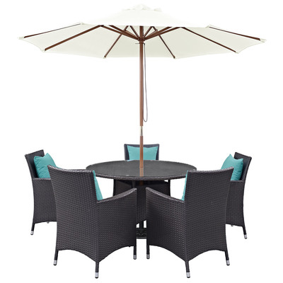 Outdoor Dining Sets Modway Furniture Convene Espresso Turquoise EEI-2193-EXP-TRQ-SET 889654055761 Bar and Dining Espresso Complete Vanity Sets 