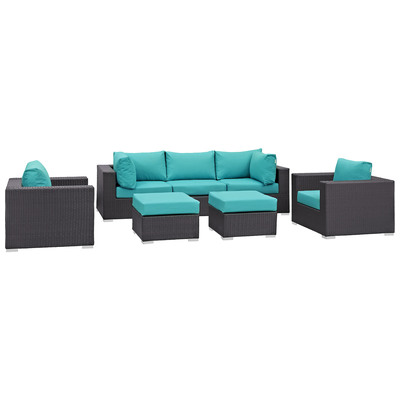 Outdoor Sofas and Sectionals Modway Furniture Convene Espresso Turquoise EEI-2200-EXP-TRQ-SET 889654060482 Sofa Sectionals Sectional Sofa Espresso Complete Vanity Sets 