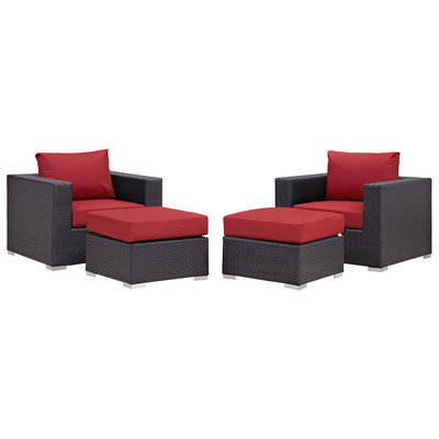 Modway Furniture Outdoor Sofas and Sectionals, Red,Burgundy,ruby, Sectional,Sofa, Espresso,Red, Complete Vanity Sets, Sofa Sectionals, 889654060611, EEI-2202-EXP-RED-SET